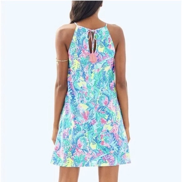 Lilly Pulitzer Margot Swing Dress Mermaids Cove Print Pink Tassel Medium Blue M‎ - Picture 3 of 7